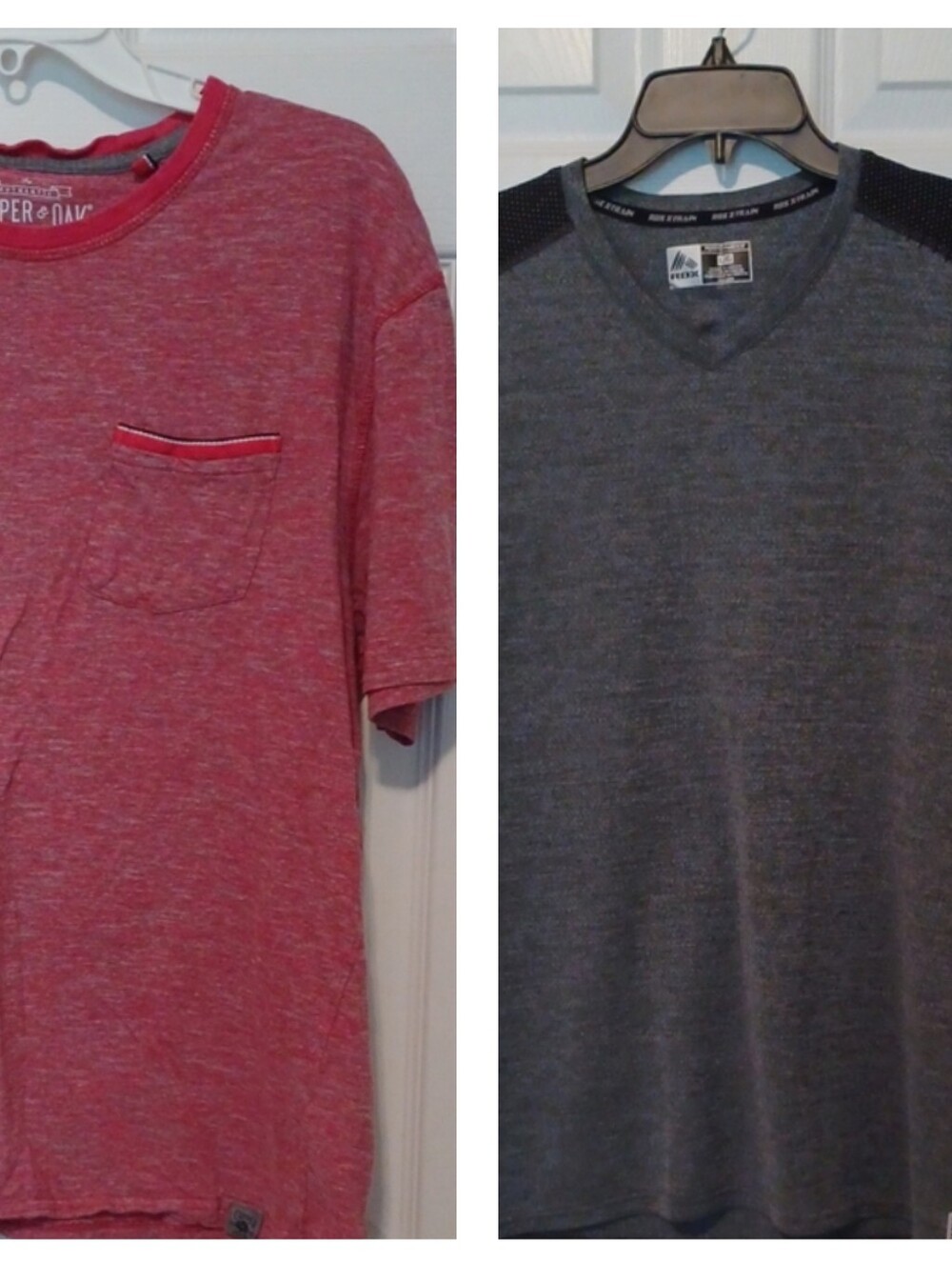 -- Men’s Red Heather Pocket Tee And Gray Vneck Tee Size L